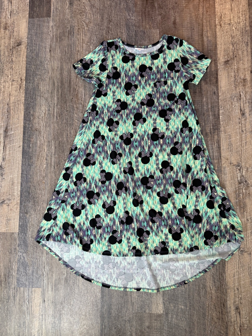 LuLaRoe Girls Mint Green Black Polka Dot Mouse Print Dress